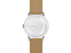 Alpina Heritage Tropic-Proof Handaufzug Edelstahl 34mm schwarzes Zifferblatt braunes Lederband – Herrenuhren Uhr ohne Datum aus Edelstahl und Leder. Das Gehäuse ist rund und silber. Das Lederarmband ist braun. Das Zifferblatt ist ein Index in schwarz. – Ansicht 3