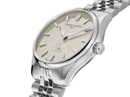 Frederique Constant Classics Automatik Edelstahl 39mm beiges Zifferblatt Metallband – Herrenuhren Uhr ohne Datum aus Edelstahl. Das Gehäuse ist rund und silber. Das Edelstahlarmband ist silber. Das Zifferblatt ist ein Index in beige. – Ansicht 3