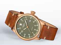 Mühle Glashütte Terrasport IV Bronze Khaki Edition Automatik 42mm grünes Zifferblatt braunes Lederband – Herrenuhren Uhr mit Datum aus Bronze und Edelstahl. Das Gehäuse ist rund und roségold. Das Lederarmband ist braun. Das Zifferblatt ist arabisch und grün. – Ansicht 2