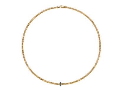 Fope Prima Flex'It Men Collier Gelbgold 43cm mit schwarzen Brillanten 0,200ct – Halsschmuck Collier aus 750 Gelbgold, 750 Weißgold und und rhodiniert.
