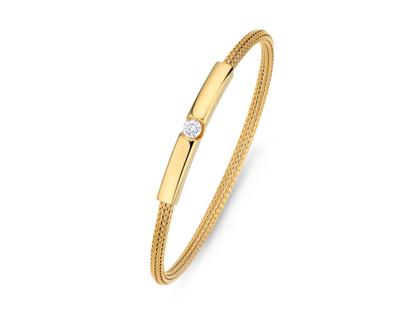 Jörg Heinz Infinity Flex-Armband "Spalt" Strumpfgeflecht Gelbgold 17cm mit Brillant 0,300ct – Armschmuck Armband in gelbgold und aus 750 Gelbgold.