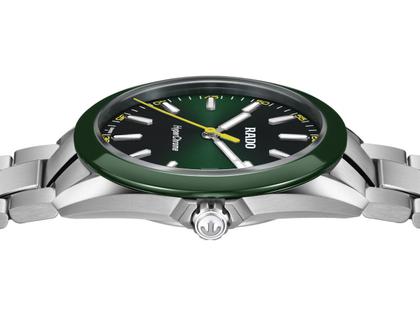 Rado HyperChrome Quarz Edelstahl 41,5mm grünes Zifferblatt Metallband – Herrenuhren Uhr mit Datum aus Edelstahl und Keramik. Das Gehäuse ist rund und silber. Das Edelstahlarmband ist silber. Das Zifferblatt ist ein Index in grün. – Ansicht 3