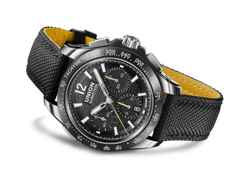 Union Glashütte Belisar Chronograph Sport Automatik Edelstahl Schwarz-DLC 43mm schwarzes Zifferblatt schwarzes Lederband – Herrenuhren Chronograph aus DLC beschichtet, Edelstahl und Leder. Das Gehäuse ist rund und silber. Das Lederarmband ist schwarz. Das Zifferblatt ist arabisch Index und schwarz. – Ansicht 3