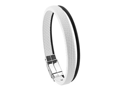 Wendestein/ Balance Band Armband Urban White Kalbsleder geprägt schwarz – Armschmuck Armband aus Edelstahl, Kautschuk, Leder und und .