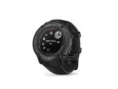 Garmin Instinct 2X Solar Tactical faserverstärktes Polymer schwarz 50 mm Kautschukband schwarz – Damenuhren Uhr Multifunktion aus Kautschuk und Kunststoff. Das Gehäuse ist rund und schwarz. Das Kautschuk / Kunststoff / Silikon Armband ist schwarz. Das Zifferblatt ist digital und schwarz. – Ansicht 2