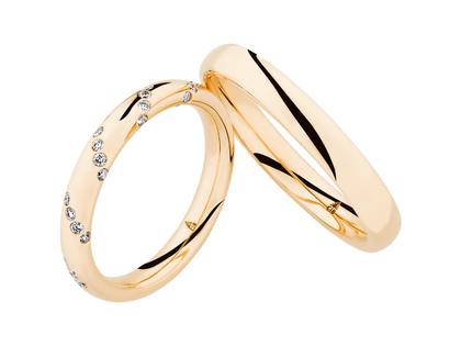 Christian Bauer Trauringpaar Gelbgold gewölbt mit Brillanten 0,210ct – Ringe Trauring mit Besatz aus 750 Gelbgold.