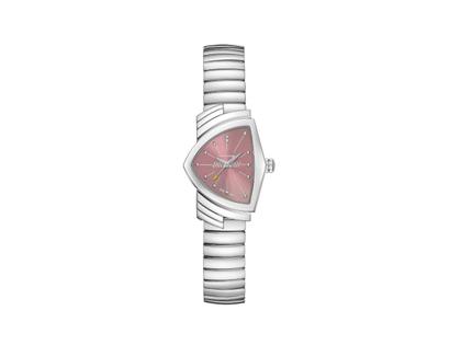 Hamilton Ventura S Quartz Edelstahl 24x36mm rosa Zifferblatt Metallband – Damenuhren Uhr ohne Datum aus Edelstahl. Das Gehäuse ist sonstige Form und silber. Das Edelstahlarmband ist silber. Das Zifferblatt ist ein Index in rosa.