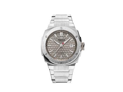 Herrenuhren Uhr mit Datum aus Edelstahl. Das Gehäuse ist rund und silber. Das Edelstahlarmband ist silber. Das Zifferblatt ist ein Index in beige.