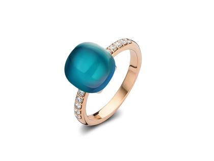 Bigli Mini Sweety "London Blue Lake" Ring Roségold Gr. M mit Brillanten 0,250ct – Ringe Ring mit Besatz aus 750 Rotgold.