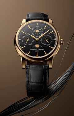Frederique Constant Classic Perpetual Calendar Manufacture Automatik Gelbgold 40mm schwarzes Onyx Zifferblatt Lederband – Herrenuhren Uhr mit Kalender aus 750 Rotgold. Das Gehäuse ist rund und gelbgold. Das Lederarmband Kroko / Alligator ist schwarz. Das Zifferblatt ist ein Index in schwarz. – Ansicht 3