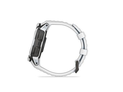 Garmin Instinct 2X Solar faserverstärktes Polymer steinweiß 50 mm Kautschukband steinweiß – Damenuhren Uhr Multifunktion aus Kautschuk und Kunststoff. Das Gehäuse ist rund und weiß. Das Kautschuk / Kunststoff / Silikon Armband ist weiß. Das Zifferblatt ist digital und schwarz. – Ansicht 3