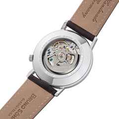 Bruno Söhnle Glashütte Rondo Herrenuhr   Automatik Edelstahl schwarzes Zifferblatt schwarzes Lederband – Herrenuhren Uhr mit Datum aus Edelstahl. Das Gehäuse ist rund und silber. Das Lederarmband ist schwarz. Das Zifferblatt ist arabisch Index und schwarz. – Ansicht 4