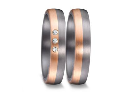TeNo Partnerringe aus Tantal und Rotgold 4,0mm gewölbt mit Brillanten 0,030ct – Ringe Ring mit Besatz aus 585 Rotgold, Tantal und und .