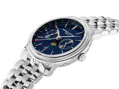 Frederique Constant Classics Index Business Timer Quarz Edelstahl 40mm blaues Zifferblatt Metallband – Herrenuhren Uhr mit Datum aus Edelstahl. Das Gehäuse ist rund und silber. Das Edelstahlarmband ist silber. Das Zifferblatt ist ein Index in blau. – Ansicht 2