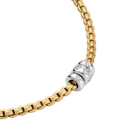 Fope Eka Tiny Collier Gelbgold 43cm mit 3 Weißgold-Ronden und Brillanten 0,18ct – Halsschmuck Collier aus 750 Gelbgold, 750 Weißgold und und . – Ansicht 2