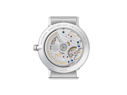 Nomos Glashütte Autobahn neomatik Automatik 41 mm Datum Director's Cut Limited Edition A7 – Herrenuhren Uhr mit Datum aus Edelstahl. Das Gehäuse ist rund und silber. Das Edelstahlarmband ist silber. Das Zifferblatt ist arabisch Index und blau. – Ansicht 5