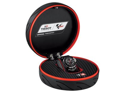 Tissot T-Race MotoGP               2020 / 2021 Chronograph  Limited Edition Automatik schwarz PVD – Herrenuhren Chronograph aus Edelstahl und PVD beschichtet. Das Gehäuse ist rund und silber. Das Lederarmband ist schwarz. Das Zifferblatt ist arabisch und schwarz. – Ansicht 5