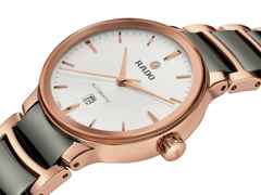 Rado Centrix Diamonds Automatik Edelstahl Roségold-PVD 30,5mm weißes Zifferblatt Metallband – Damenuhren Uhr mit Datum aus Edelstahl, Keramik und PVD beschichtet. Das Gehäuse ist rund und roségold. Das Keramikarmband ist grau. Das Zifferblatt ist ein Index in weiß. – Ansicht 2