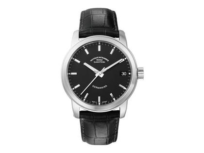 Mühle Glashütte Germanika IV Damenuhr mit Datum schwarz – Damenuhren Uhr mit Datum aus Edelstahl und Leder. Das Gehäuse ist rund und silber. Das Lederarmband Kroko / Alligator ist schwarz. Das Zifferblatt ist ein Index in schwarz.