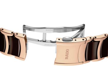 Rado Centrix Diamonds Automatik Edelstahl Roségold-PVD 39,5mm braunes Zifferblatt mit Brillanten Metallband – Herrenuhren Uhr mit Datum aus Edelstahl, Keramik und PVD beschichtet. Das Gehäuse ist rund und roségold. Das Keramikarmband ist braun. Das Zifferblatt ist ein Index in braun. – Ansicht 5