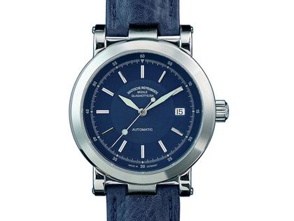 Mühle Glashütte City 99 Herrenuhr mit Datum blau – Herrenuhren Uhr mit Datum aus . Das Gehäuse ist rund und silber. Das Lederarmband ist blau. Das Zifferblatt ist ein Index in blau.