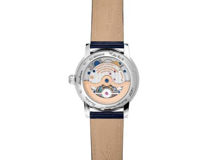 Frederique Constant Classic Tourbillon Manufacture Automatik Edelstahl 39mm blaues Zifferblatt blaues Lederband Limited Edition – Herrenuhren Uhr ohne Datum aus Edelstahl. Das Gehäuse ist rund und silber. Das Lederarmband Kroko / Alligator ist blau. Das Zifferblatt ist ein Index in blau. – Ansicht 3