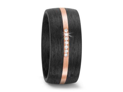 TitanFactory Carbon de Luxe Trauring Gold 03 Damenring – Ringe Trauring mit Besatz aus 585 Rotgold, Carbon und und .