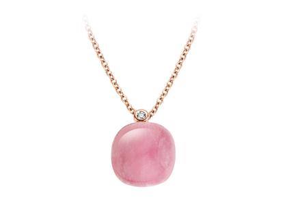 Bigli Mini Sweety "Pink Quartz Pastel" Kette mit Anhänger Roségold Gr. M mit Brillant 0,020ct – Halsschmuck Kette mit Anhänger aus 750 Rotgold.