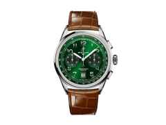 Breitling Premier B01 Chronograph 42 Automatik Edelstahl grünes Zifferblatt braunes Lederband – Herrenuhren Chronograph aus Edelstahl. Das Gehäuse ist rund und silber. Das Lederarmband Kroko / Alligator ist braun. Das Zifferblatt ist arabisch und grün.