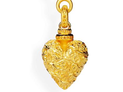 Drachenfels Design Klunkerling Anhänger Ornamentherz groß mit Citrinpavée – Anhänger Anhänger mit Besatz aus 925 Silber.