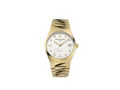 Frederique Constant Highlife Ladies Automatik Edelstahl Gelbgold-PVD 34mm weißes Zifferblatt Metallband – Damenuhren Uhr mit Datum aus Edelstahl und PVD beschichtet. Das Gehäuse ist rund und gelbgold. Das Edelstahlarmband ist gelbgold. Das Zifferblatt ist ein Index in weiß.