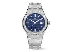 Maurice Lacroix Aikon Automatik Edelstahl 42mm blaues Zifferblatt Metallband – Herrenuhren Uhr mit Datum aus Edelstahl. Das Gehäuse ist rund und silber. Das Edelstahlarmband ist silber. Das Zifferblatt ist ein Index in blau.