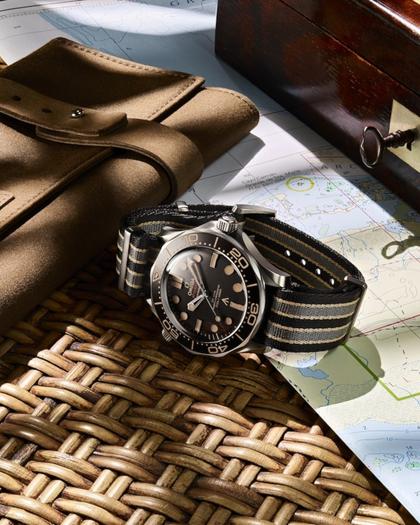 Omega Seamaster Diver 300M "007 Edition" Automatik Titan 42mm braunes Zifferblatt NATO Band – Herrenuhren Uhr ohne Datum aus Aluminium und Titan. Das Gehäuse ist rund und grau. Das Textilarmband ist grau. Das Zifferblatt ist ein Index in braun. – Ansicht 2