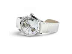 Hamilton Jazzmaster Open Heart Lady Automatik Edelstahl 36mm Perlmutt-Zifferblatt weißes Lederband – Damenuhren Uhr ohne Datum aus Edelstahl. Das Gehäuse ist rund und silber. Das Lederarmband Kroko / Alligator ist weiß. Das Zifferblatt ist ein Index in weiß. – Ansicht 2