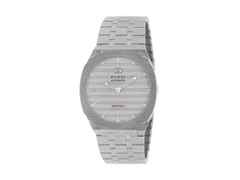 Gucci 25H Automatik Edelstahl 40mm graues Zifferblatt Metallband YA163302 – Herrenuhren Uhr ohne Datum aus Edelstahl. Das Gehäuse ist rund und silber. Das Edelstahlarmband ist silber. Das Zifferblatt ist ein Index in grau.