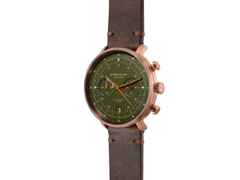 Sternglas Hamburg Chrono Quarz Edelstahl Bronze-PVD 42mm grünes Zifferblatt braunes Lederband – Herrenuhren Chronograph aus Edelstahl, Leder und PVD beschichtet. Das Gehäuse ist rund und bronze. Das Lederarmband ist braun. Das Zifferblatt ist arabisch Index und grün. – Ansicht 3