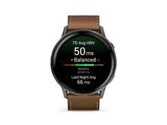 Garmin Venu 4 Quarz Edelstahl und Polymer Schiefergrau 45mm digitales Zifferblatt braunes Lederband – Herrenuhren Uhr Multifunktion aus Edelstahl, Faserverstärktes Polymer und PVD beschichtet. Das Gehäuse ist rund und anthrazit. Das Lederarmband ist braun. Das Zifferblatt ist digital und schwarz.