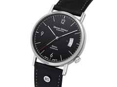 Bruno Söhnle Glashütte Rondo Herrenuhr   Automatik Edelstahl schwarzes Zifferblatt schwarzes Lederband – Herrenuhren Uhr mit Datum aus Edelstahl. Das Gehäuse ist rund und silber. Das Lederarmband ist schwarz. Das Zifferblatt ist arabisch Index und schwarz. – Ansicht 2