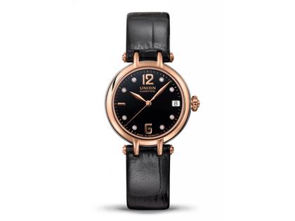 Union Glashütte Sirona Damenuhr Edelstahl Roségold schwarzes 