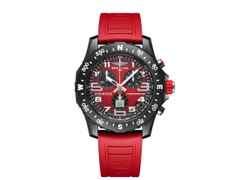 Breitling Endurance Pro 44 Ironman Chronograph Quarz Breitlight schwarzes Zifferblatt rotes Kautschukband – Herrenuhren Chronograph aus Sonstiges. Das Gehäuse ist rund und schwarz. Das Kautschuk / Kunststoff / Silikon Armband ist rot. Das Zifferblatt ist arabisch und schwarz.