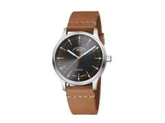 Mühle Glashütte Panova Grau Automatik Edelstahl 40mm braunes Lederband – Herrenuhren Uhr ohne Datum aus Edelstahl und Leder. Das Gehäuse ist rund und silber. Das Lederarmband ist braun. Das Zifferblatt ist ein Index in grau.