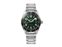 Glashütte Original SeaQ Automatik Edelstahl 40mm grünes Zifferblatt Metallband – Herrenuhren Uhr mit Datum aus Edelstahl und Keramik. Das Gehäuse ist rund und silber. Das Edelstahlarmband ist silber. Das Zifferblatt ist arabisch Index und grün.