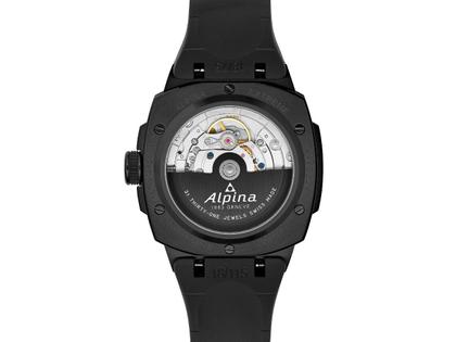 Alpina Alpiner Extreme Regulator Automatik Edelstahl Schwarz-PVD 41mm weißes Zifferblatt schwarzes Kautschukband – Herrenuhren Uhr ohne Datum aus Edelstahl und PVD beschichtet. Das Gehäuse ist rund und schwarz. Das Kautschuk / Kunststoff / Silikon Armband ist schwarz. Das Zifferblatt ist ein Index in weiß. – Ansicht 3