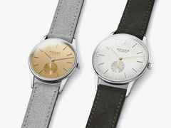 Nomos Glashütte Orion 33 Gold Handaufzug Edelstahl 33mm goldfarbenes Zifferblatt graues Lederband Glasboden – Damenuhren Uhr ohne Datum aus Edelstahl und Leder. Das Gehäuse ist rund und silber. Das Lederarmband ist beige. Das Zifferblatt ist ein Index in beige. – Ansicht 5