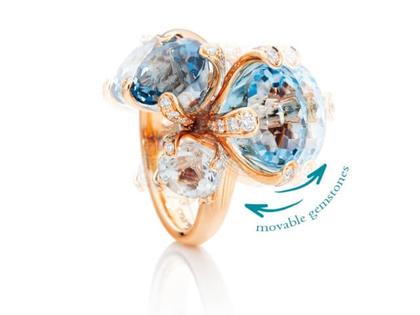 Capolavoro Capriccio Ring Roségold  Sky Blue Topas, London Blue Topas, Bergkristall – Ringe Ring mit Besatz aus 750 Rotgold. – Ansicht 3