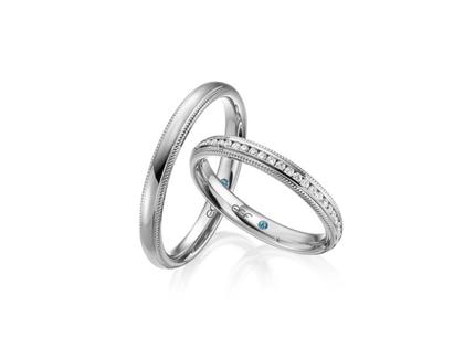 Eduard G. Fidel EGF  Trauringpaar Weißgold 3,0mm gewölbt mit Brillanten 0,200ct – Ringe Trauring mit Besatz aus 585 Weißgold.