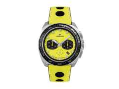 Junghans 1972 Chronoscope FIS Edition Lemon 2023 Quarz Edelstahl 43mm gelbes Zifferblatt gelbes Lederband – Herrenuhren Chronograph aus Edelstahl. Das Gehäuse ist rund und silber. Das Lederarmband ist gelb. Das Zifferblatt ist ein Index in gelb.