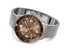 Breitling Superocean Heritage 57 Highlands Automatik Edelstahl 38mm braunes Zifferblatt Metallband – Herrenuhren Uhr ohne Datum aus 750 Rotgold, Edelstahl und Keramik. Das Gehäuse ist rund und silber-roségold. Das Edelstahlarmband ist silber. Das Zifferblatt ist ein Index in braun. – Ansicht 2