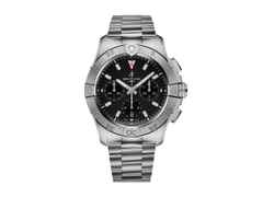 Breitling Avenger B01 Chronograph 42 Automatik Edelstahl 42mm schwarzes Zifferblatt Metallband – Herrenuhren Chronograph aus Edelstahl. Das Gehäuse ist rund und silber. Das Edelstahlarmband ist silber. Das Zifferblatt ist ein Index in schwarz.