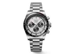 Longines Conquest Chronograph Automatik Edelstahl 42mm weißes Zifferblatt Metallband – Herrenuhren Chronograph aus Edelstahl und Keramik. Das Gehäuse ist rund und silber. Das Edelstahlarmband ist silber. Das Zifferblatt ist ein Index in weiß.